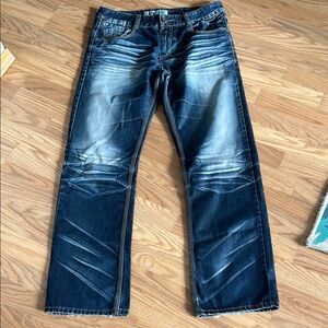 Relaxed Blue Jeans with Fading and Whiskering